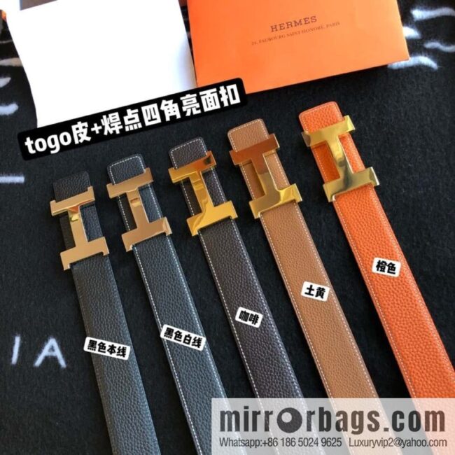 Hermes H four-corner solder joint bright palladium buckle, imported cowhide belt 38mm