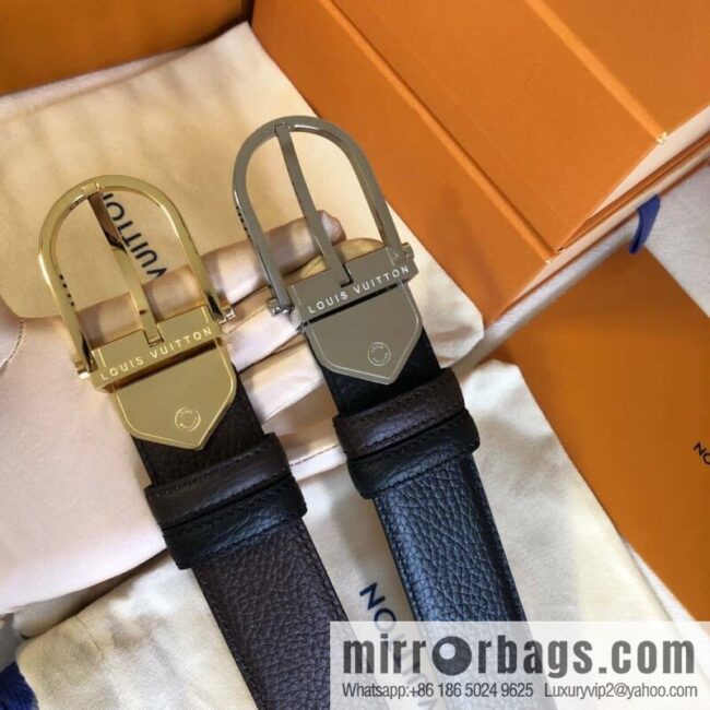 LV stainless steel pin buckle with the first layer of cowhide double-sided lychee adjustable external belt 35MM