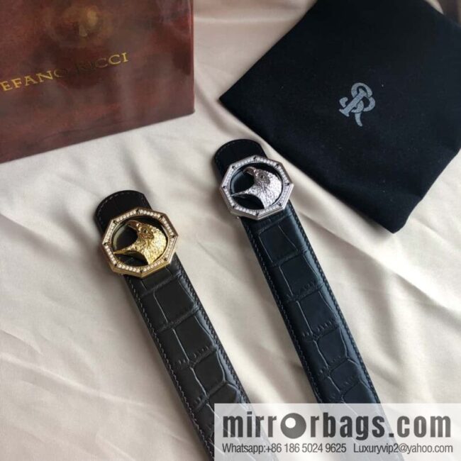 Stefano Ricci Stephen, Stainless Steel Eagle Head with Diamond Buckle 3.8cm Alligator Belt