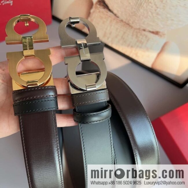 Ferragamo Ferragamo, stainless steel figure 8 metal clasp 3.5cm cowhide belt