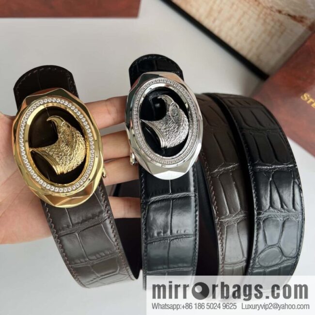 Stefano Ricci Stephen, eagle head with diamond cut buckle, crocodile leather belt 3.8cm