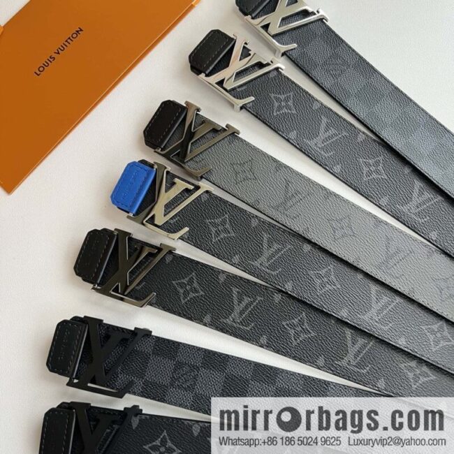 LV Monogram Canvas and Plain Cow Leather Tag Double Sided Belt 40mm