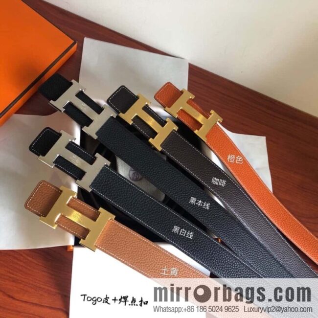 Hermes Togo leather with stainless steel horse-drawn carriage solder joint buckle 38mm belt