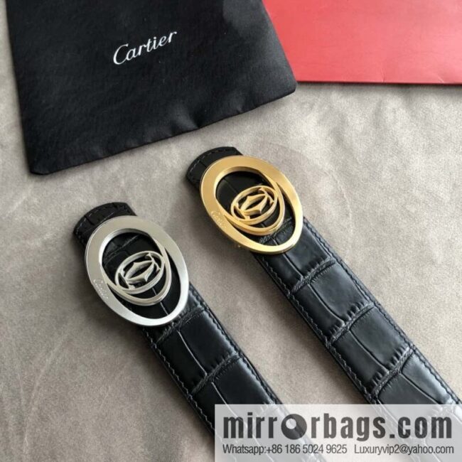 Cartier 3.5cm stainless steel hollow metal button head, crocodile belt