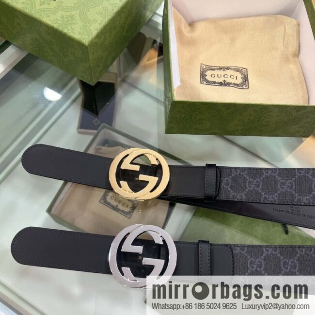 GUCCI dark canvas double G metal buckle printed belt