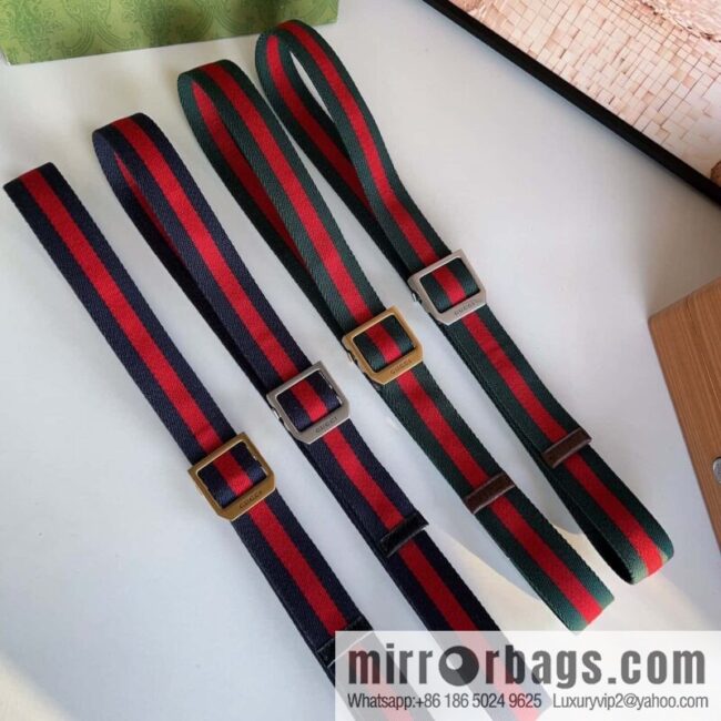 Gucci22FW Rectangle Buckle Blue Red Ribbon Belt