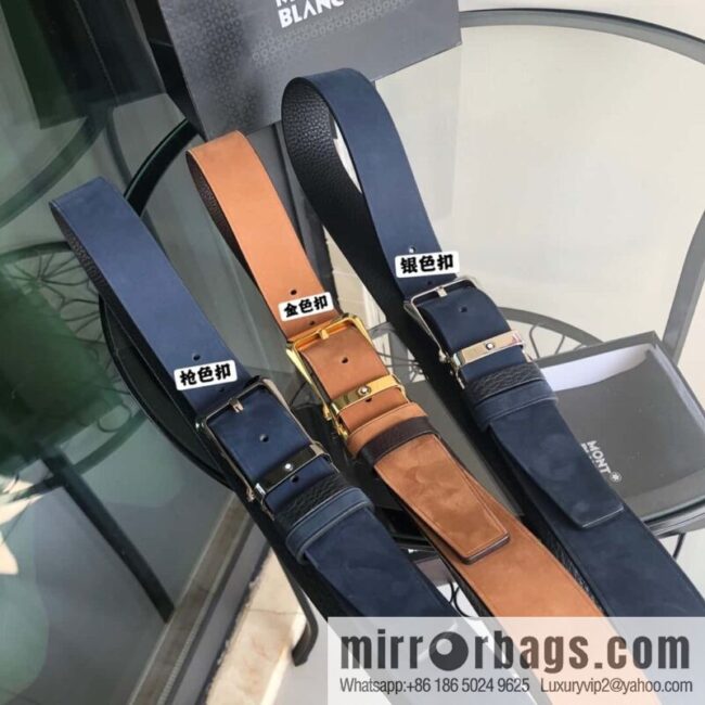 MONTBLANC Montblanc 3.5cm suede color-changing leather with the first layer of swinging cowhide pin buckle belt