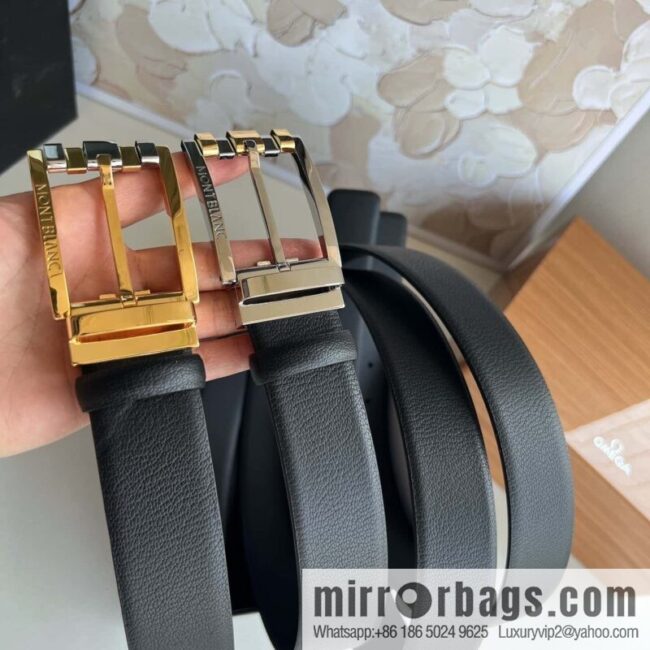 MONTBLANC Montblanc 3.5cm metal two-color pin buckle first layer cowhide belt