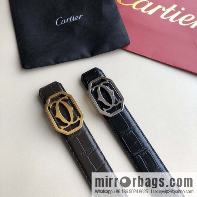 Cartier 3.5cm stainless steel double C square buckle, crocodile belt