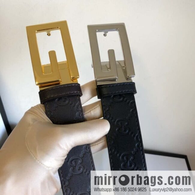 GUCCI 3.5cm new G rotating metal clip buckle with first-layer cowhide embossed belt
