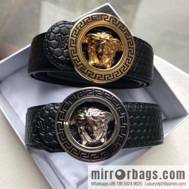 VERSACE stainless steel hollow Medusa metal buckle 3.8cm cowhide belt