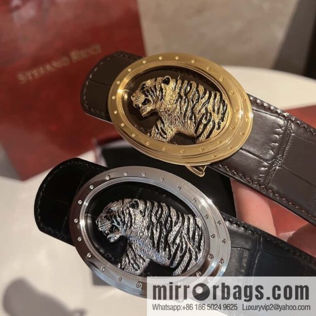Stefano Ricci, stainless steel leopard buckle, crocodile belt 3.8cm