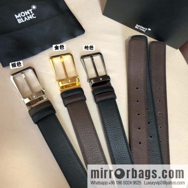 MONTBLANC Montblanc, pin metal buckle, first layer cowhide lychee pattern belt 3.5cm