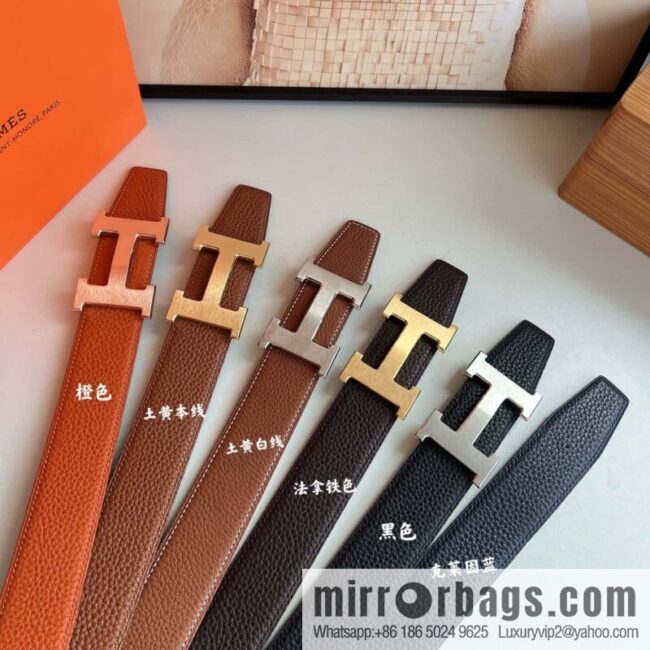 Hermes H metal solder joint buckle, men\'s double-sided leather belt 38mm