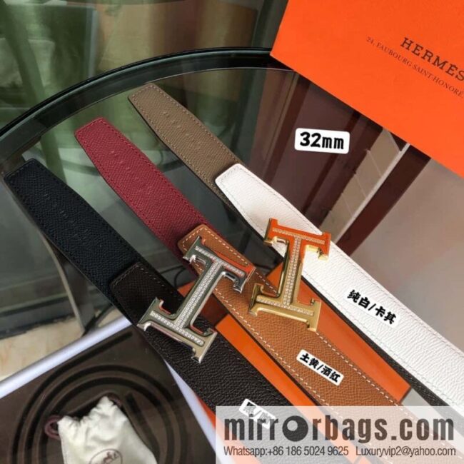 Hermes, Stainless Steel with Diamond Buckle & Double-Sided Palm Belt 32mm