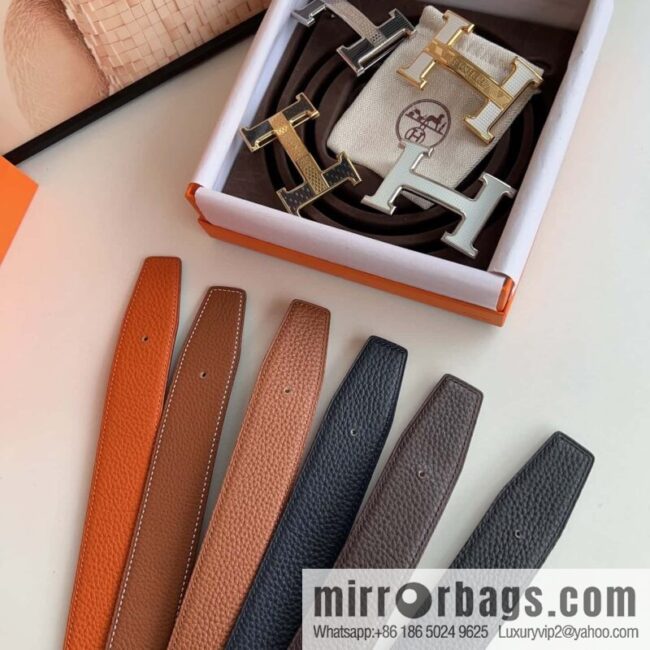 HERMES, stainless steel fiber sheet buckle, double-sided original leather lychee pattern belt 3.8cm