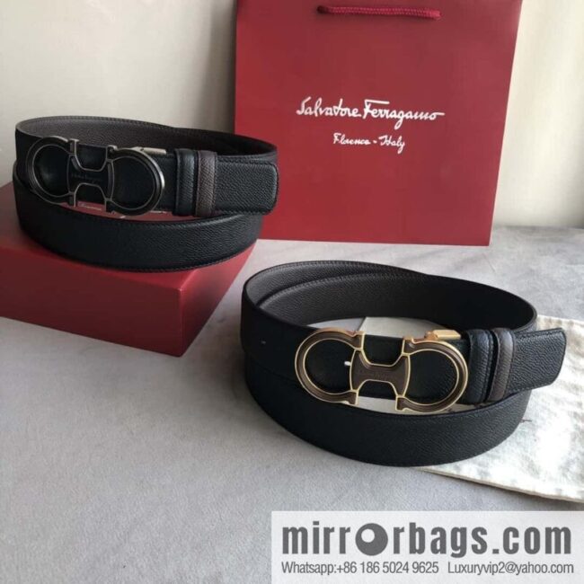 Ferragamo Ferragamo, double-loop acrylic metal buckle, cross-textured double-sided belt 3.5cm