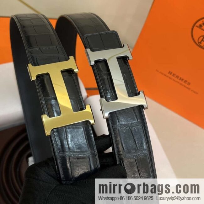 Hermes Hermes, high-end material metal buckle, alligator leather unspliced belt 3.8cm