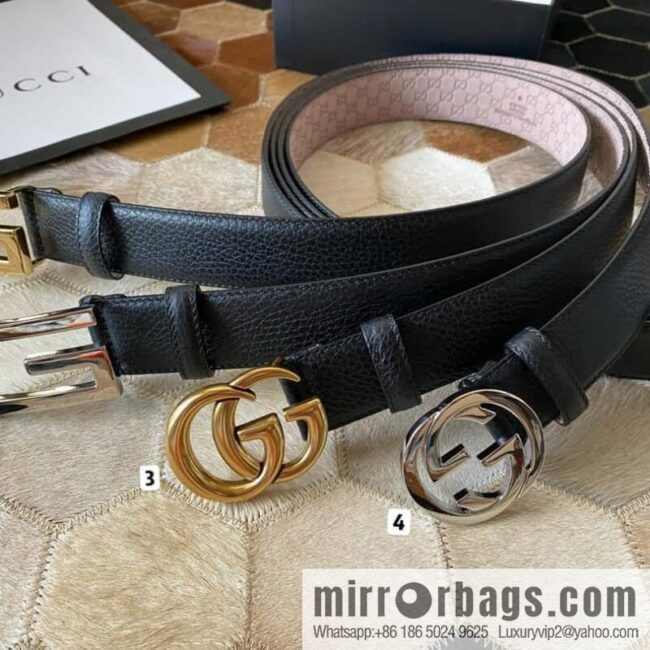 Gucci Gucci new 3.5cm men\'s and women\'s same full leather black gold/silver buckle GG belt