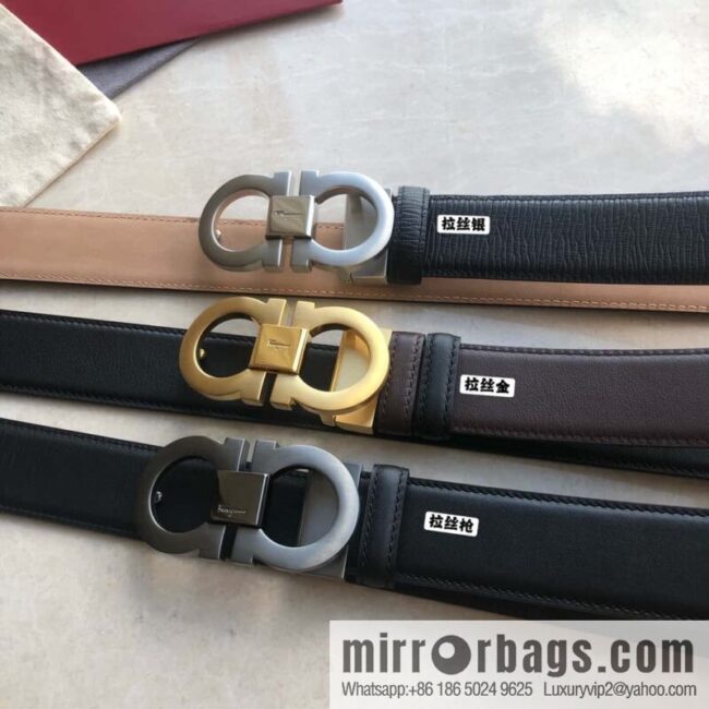 Ferragamo Ferragamo Men\'s Cowhide Black Double Sided Available Counter Version Board Buckle Belt 3.5cm