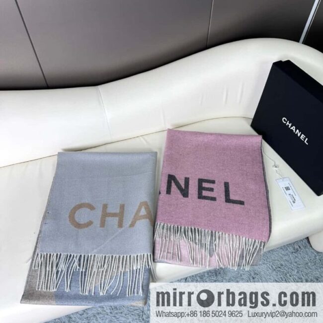 CHANEL cashmere double-sided purple natural color with dark gray over gradual change large shawl