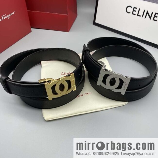 Ferragamo Ferragamo, fine metal clasp, double-sided first-layer cowhide sheep texture belt 3.5CM
