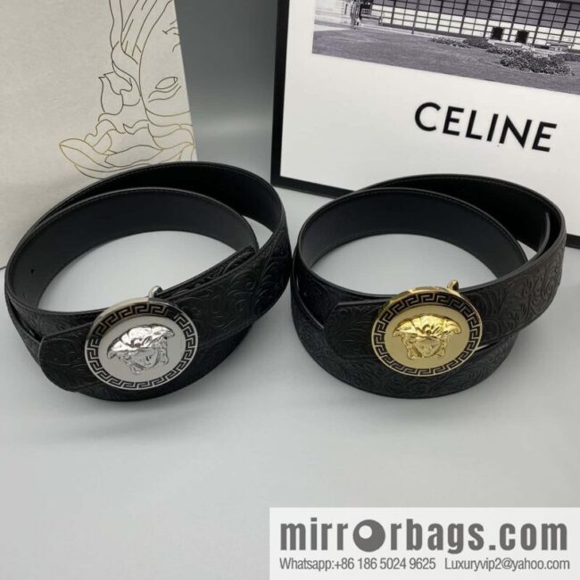 VERSACE Versace, Men\'s Black Cowhide Medusa Logo Belt 3.8CM