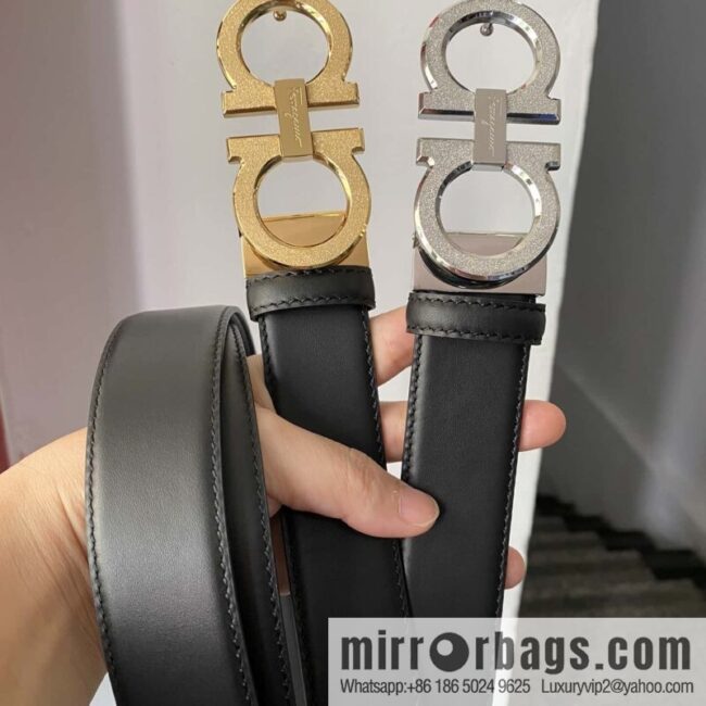 Ferragamo Ferragamo, stainless steel figure 8 rolling sand metal clasp, first layer cowhide belt 3.5CM