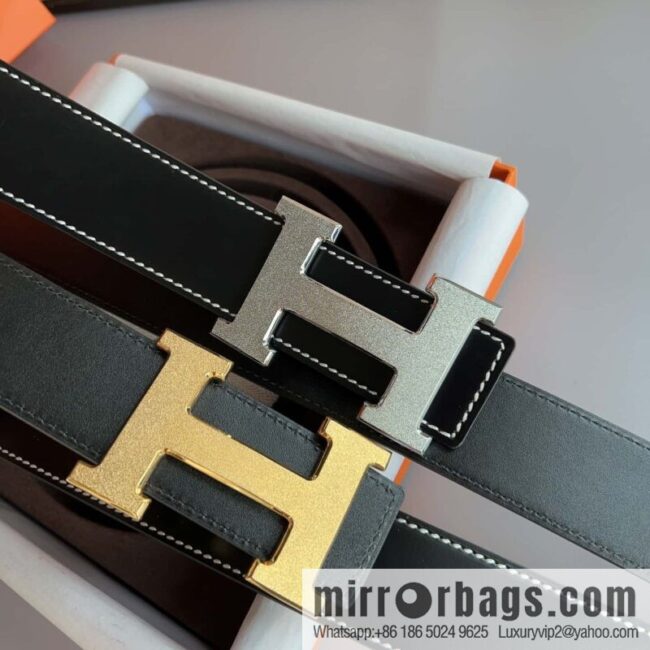Hermes, stainless steel metal rolling sand process, double-sided cowhide belt 3.8cm