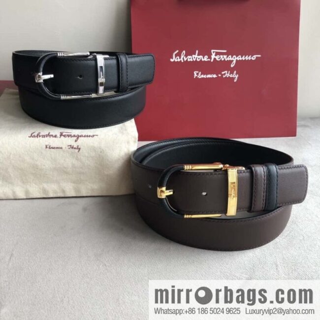Ferragamo Ferragamo, men\'s 3.5cm pin buckle, double-sided first-layer cowhide belt