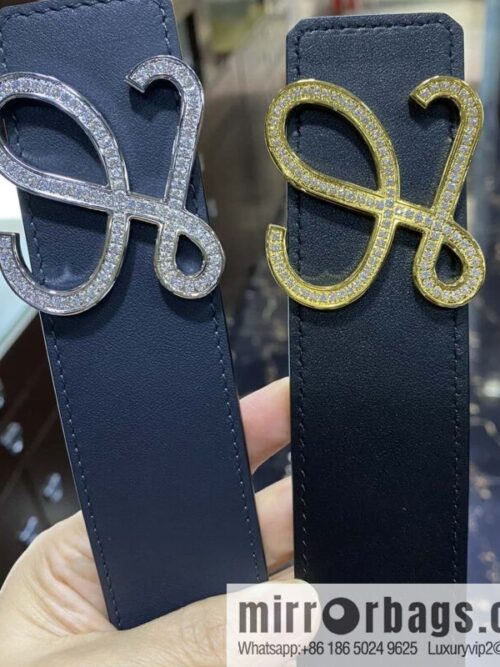 LOEWE Luo Yiwei, stainless steel logo inlaid diamond buckle combined with the first layer of calfskin double-sided external boutique belt 3.8cm