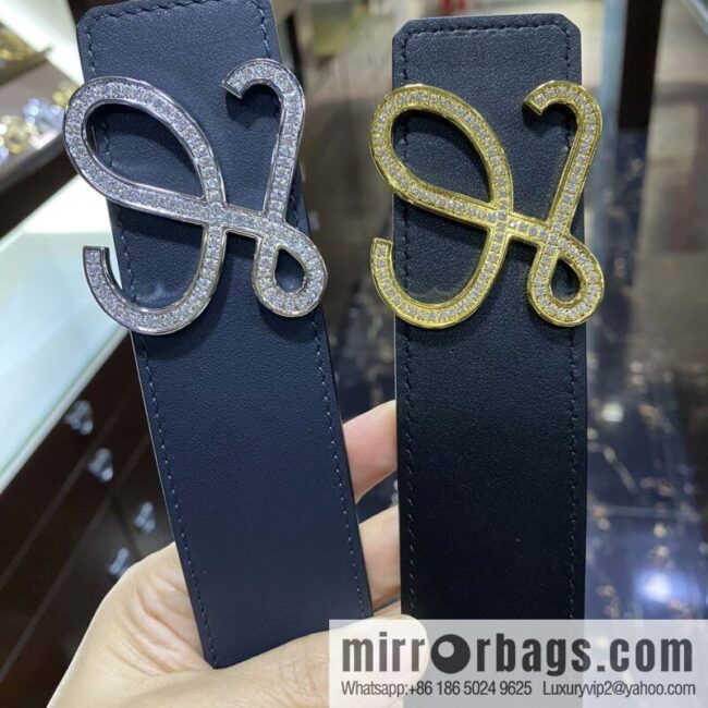 LOEWE Luo Yiwei, stainless steel logo inlaid diamond buckle combined with the first layer of calfskin double-sided external boutique belt 3.8cm
