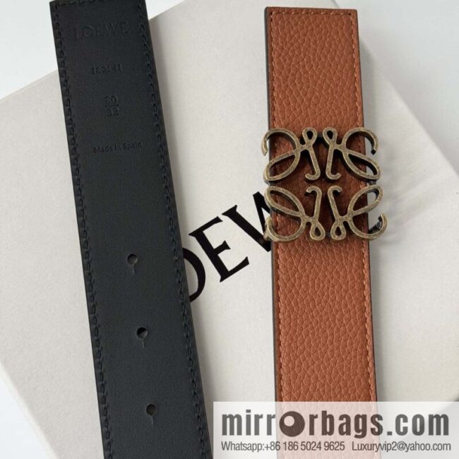 LOEWE Luo Yiwei, men\'s Spanish style logo metal buckle retro craftsmanship double-sided cowhide belt 3.5cm