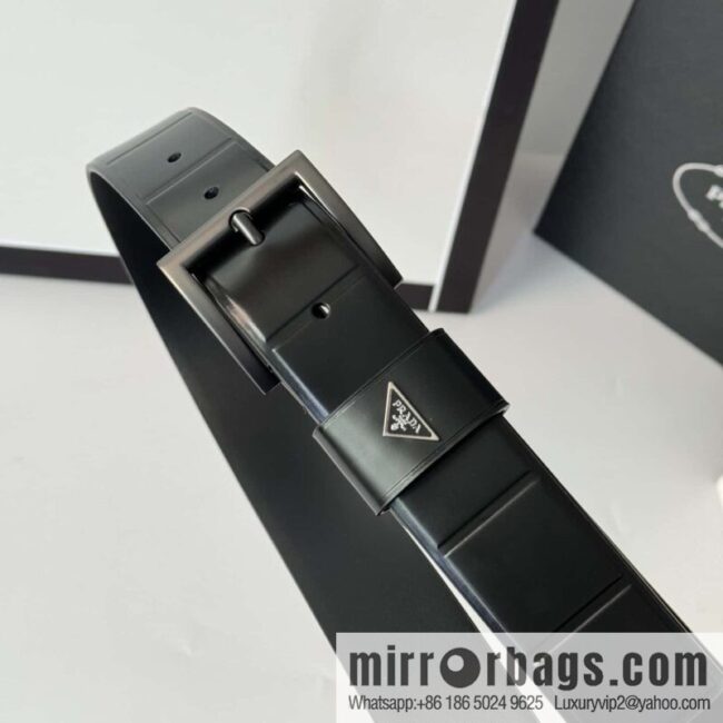 PRADA/Prada, cowhide pressing grid process hardware pin buckle counter new belt 3.5CM
