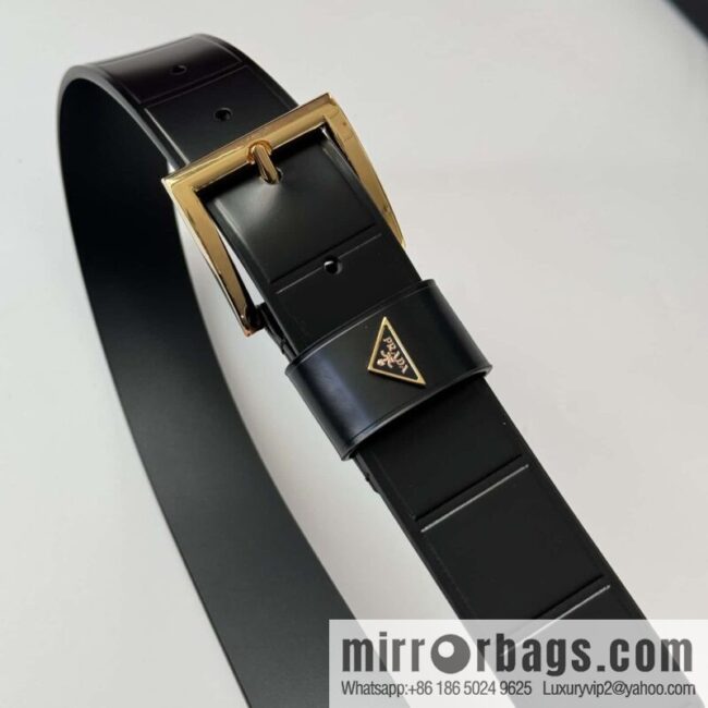 PRADA/Prada, cowhide pressing grid process hardware pin buckle counter new belt 3.5CM
