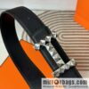 Hermes, double-sided first layer sheep texture stainless steel diamond pattern button head belt 3.5CM