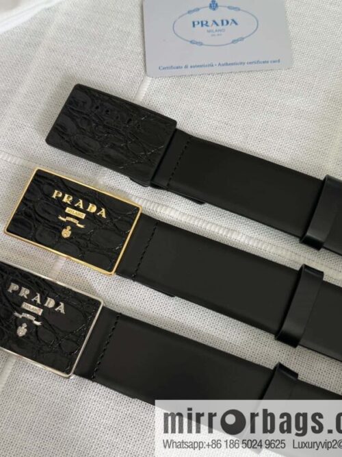 wsxc1715874397377_0-800x800ahlubnzw2452171_20250625103525.jpg PRADA/Prada, men\'s black logo buckle sticker crocodile leather mixed pattern double-sided cowhide belt 3.5CM