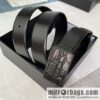 PRADA/Prada, men\'s black logo buckle sticker crocodile leather mixed pattern double-sided cowhide belt 3.5CM