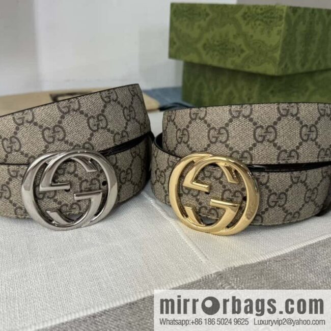 GUCCI men\'s PVC with leather double G boutique new metal buckle 38mm