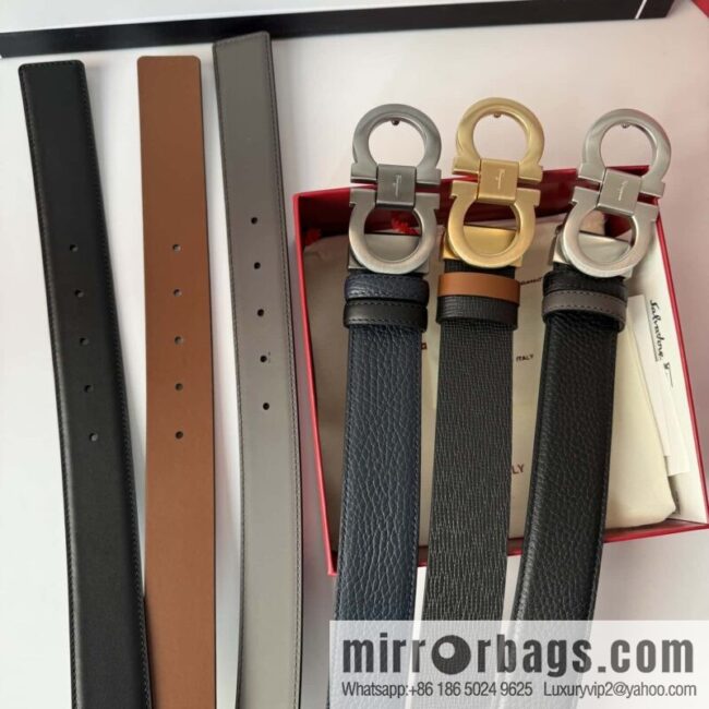 Ferragamo Ferragamo, exquisite 8-character metal brushed clip buckle cowhide belt 3.5CM