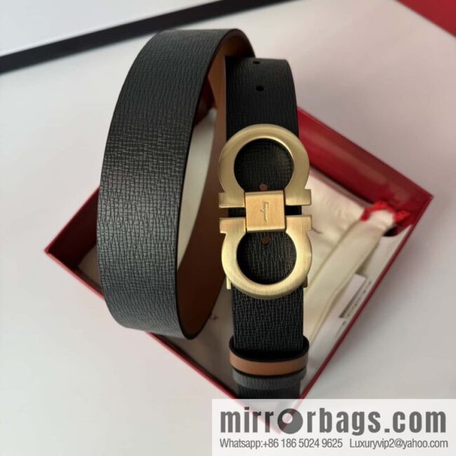 Ferragamo Ferragamo, exquisite 8-character metal brushed clip buckle cowhide belt 3.5CM