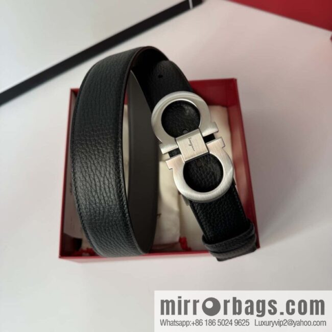 Ferragamo Ferragamo, exquisite 8-character metal brushed clip buckle cowhide belt 3.5CM