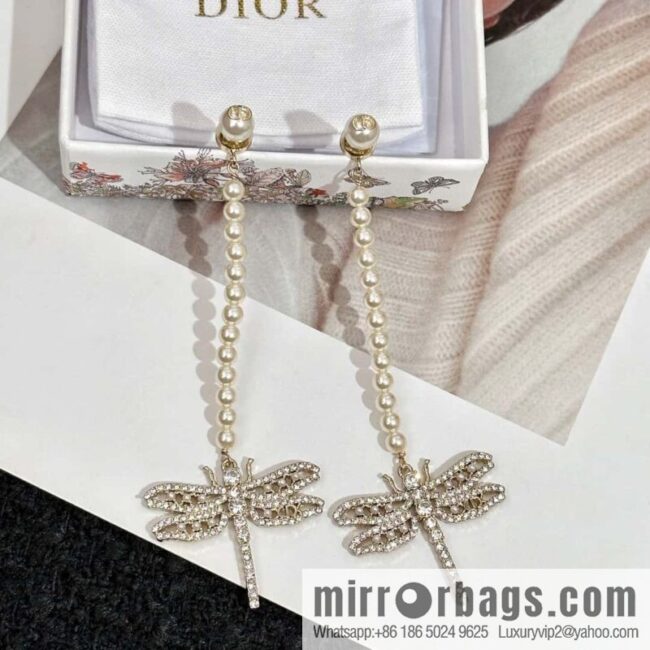 New ☑️ DIOR pearl dragonfly stud earrings