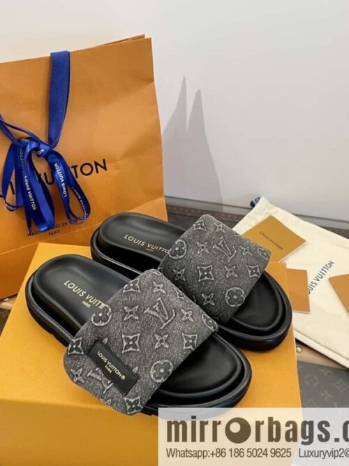 LV Donkey Bottega Venetarand Denim Velcro Platform Slippers