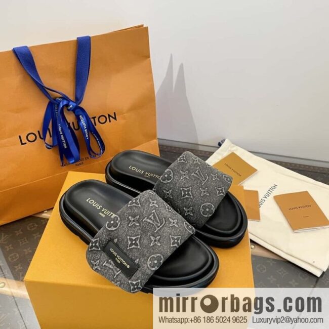 LV Donkey Bottega Venetarand Denim Velcro Platform Slippers