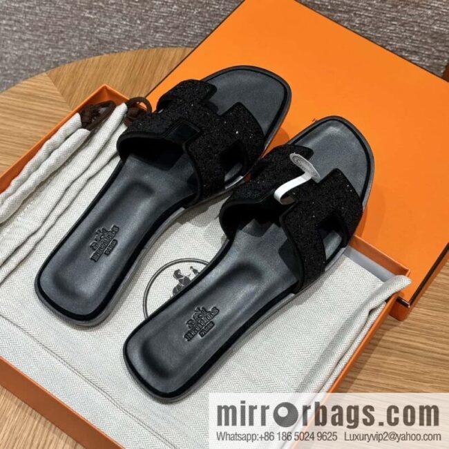 wsxc1719408486935_0-800x800qxlvcirvzo561832_20250630020705.jpg HERMES 181 Oran slippers, suede/diamond/Chamois leather/drilling black/ck89/noir