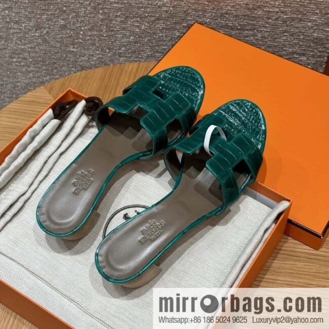 wsxc1719409323550_0-800x8001ry5wstqwj561659_20250630020523.jpg HERMES 185 Oasis high heel sandals alligator/crocodile π emerald green/6Q/Vert Emeraude