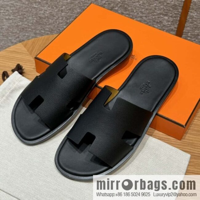 wsxc1720025574436_6-800x800ueb5mp1n0ay50841_20250630002638.jpg HERMES 182 Men\'s slippers Men\'s slippers Palm print calfskin/Epsom/Calfskin black/ck89/noir