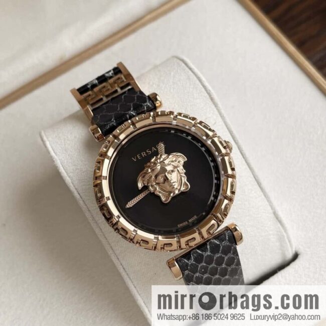 Versace Black Gold Quartz Ladies Watch 34mm PALAZZO Classic Series
