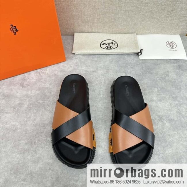 💋💍 H new cross slippers Hermès * Hermès-Shi, the latest classic men\'s Electric slippers